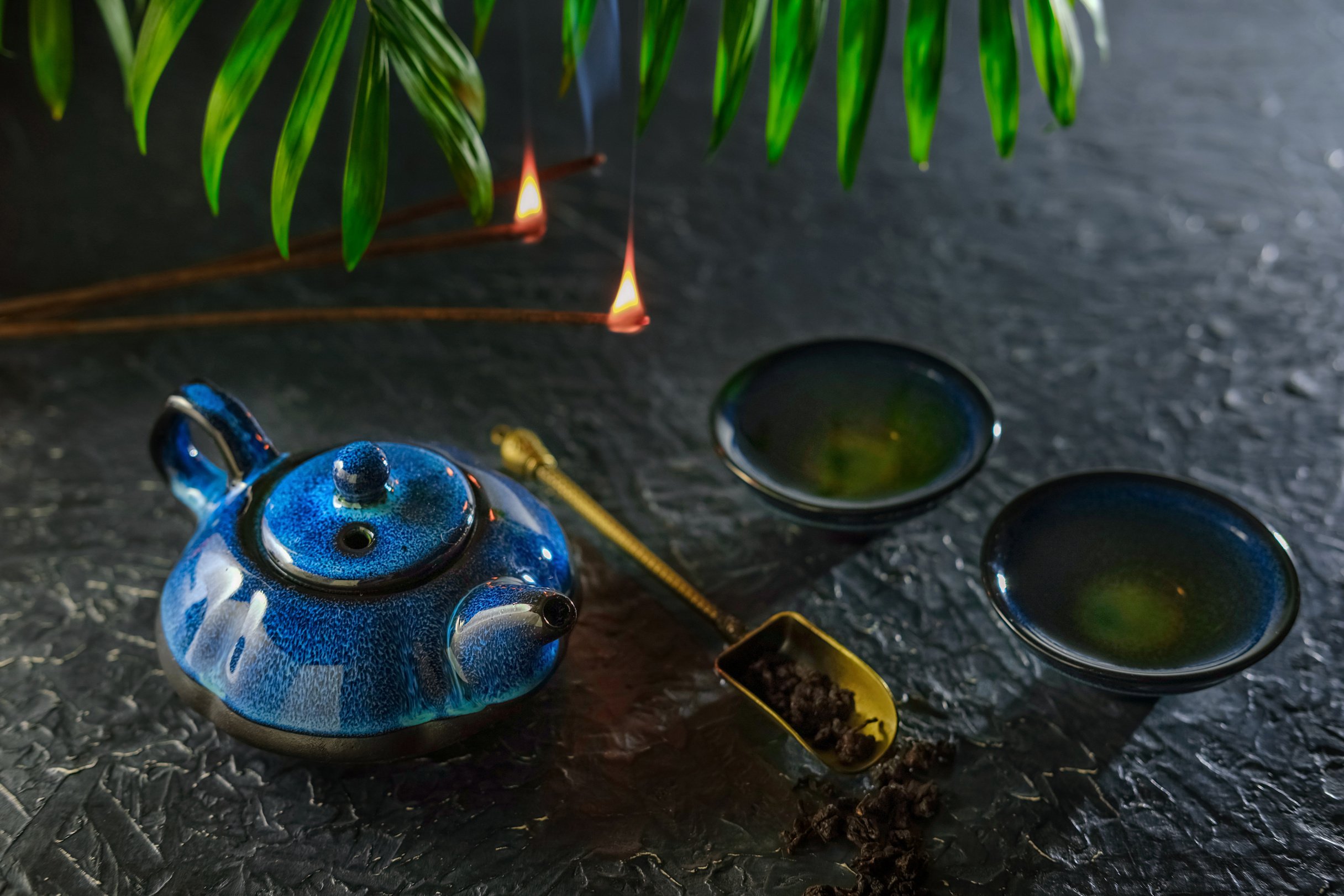 Incense Stick And Tea. Chinese tea ritual.